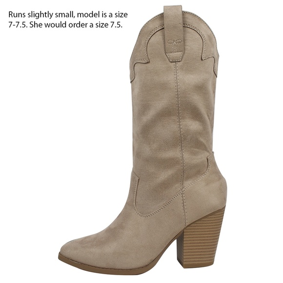 Clay Faux Suede Cowboy Mid Calf Block Heel Boot - Picture 4 of 7